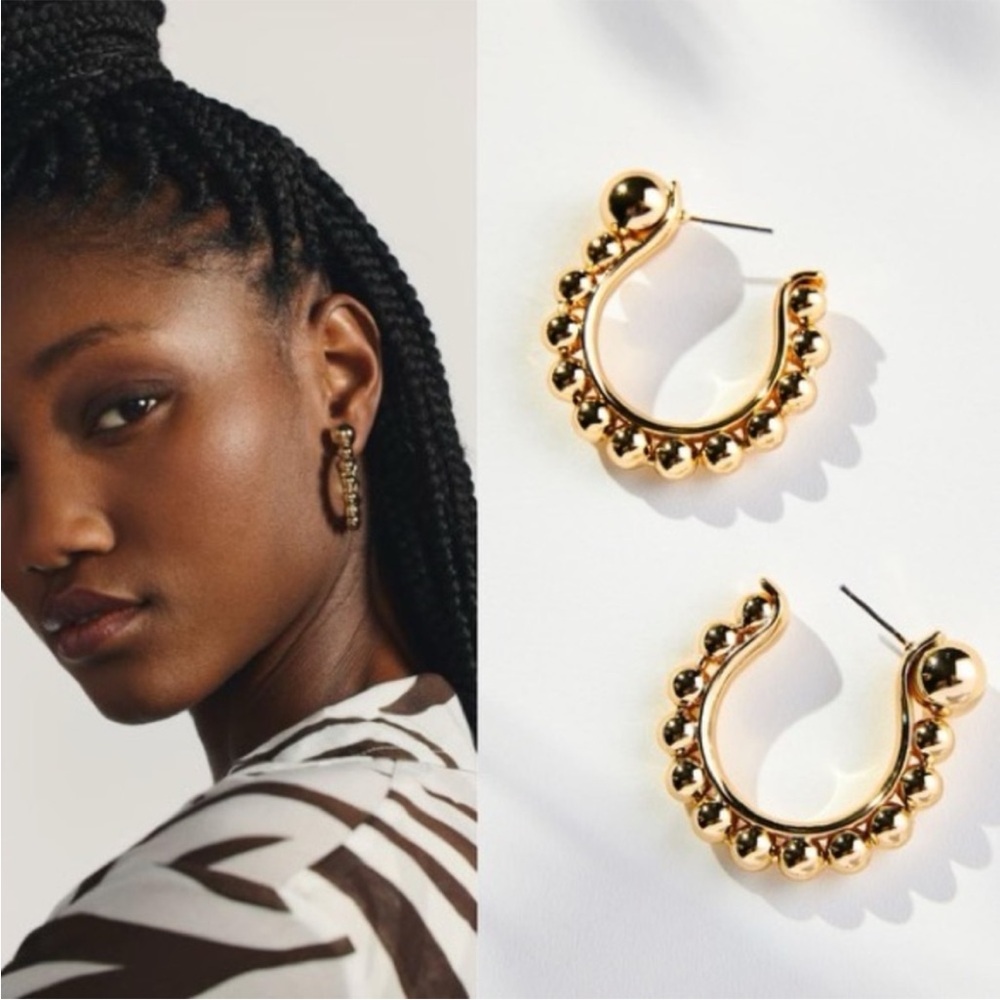 Anthropologie Horseshoe Ball‎ Hoop Earrings NEW